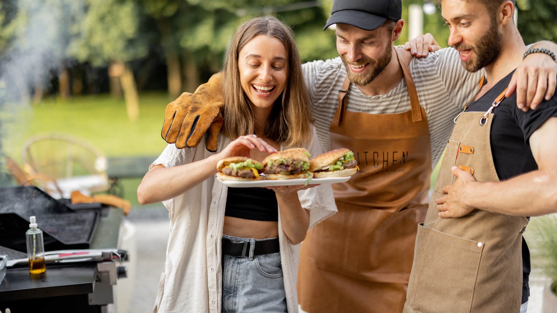 woman chipping away at man's confidence by being too close with his friends