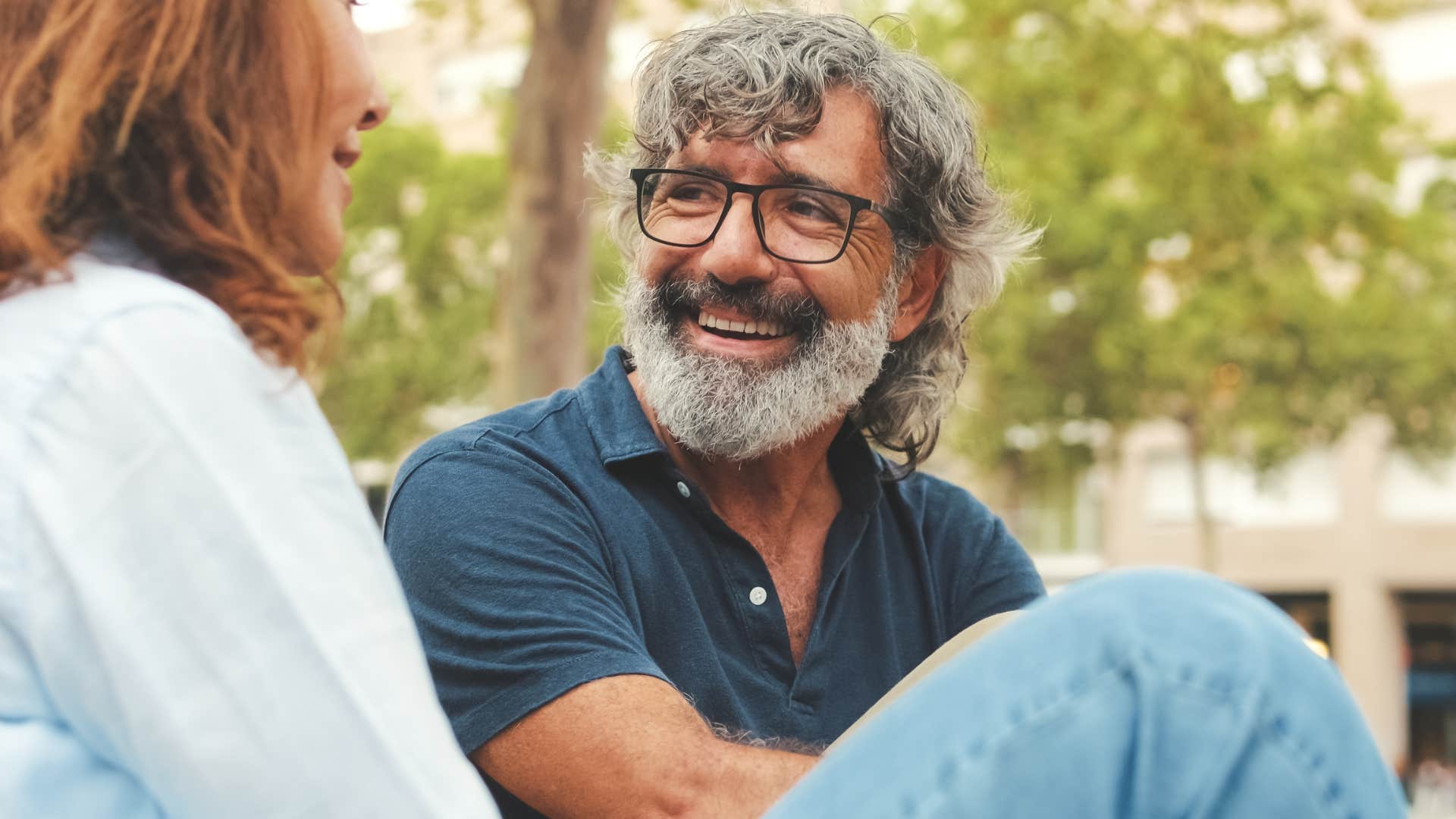 man speaking honestly with his wife smiling
