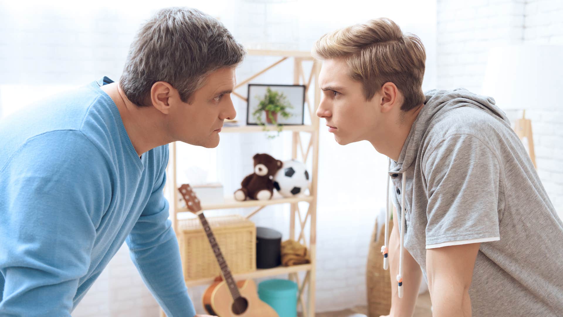 a gen z boy tells his boomer father disagree on work ideals