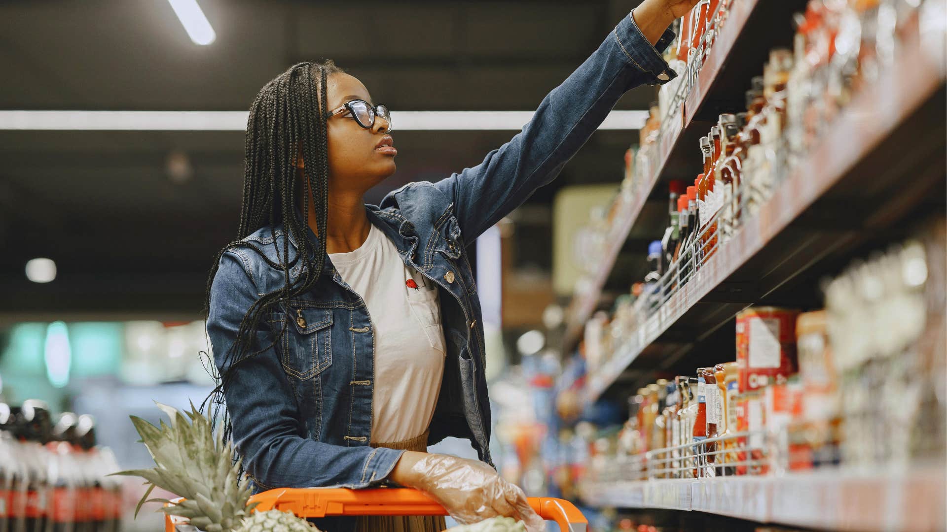 woman buying shelf stable foods