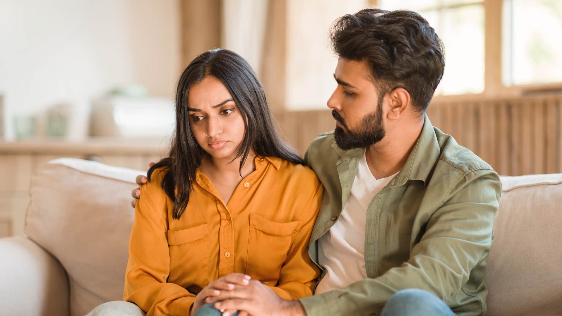 a woman is encouraged by her boyfriend to leave her comfort zone and go outside
