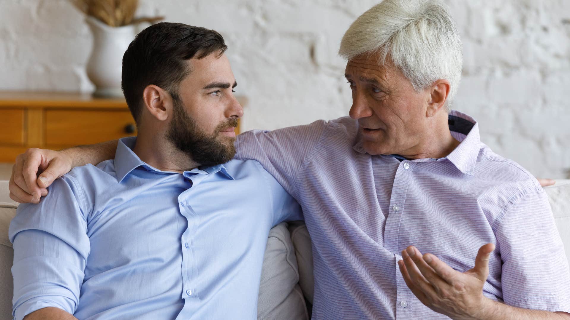 father downplaying mental health while talking to his adult son