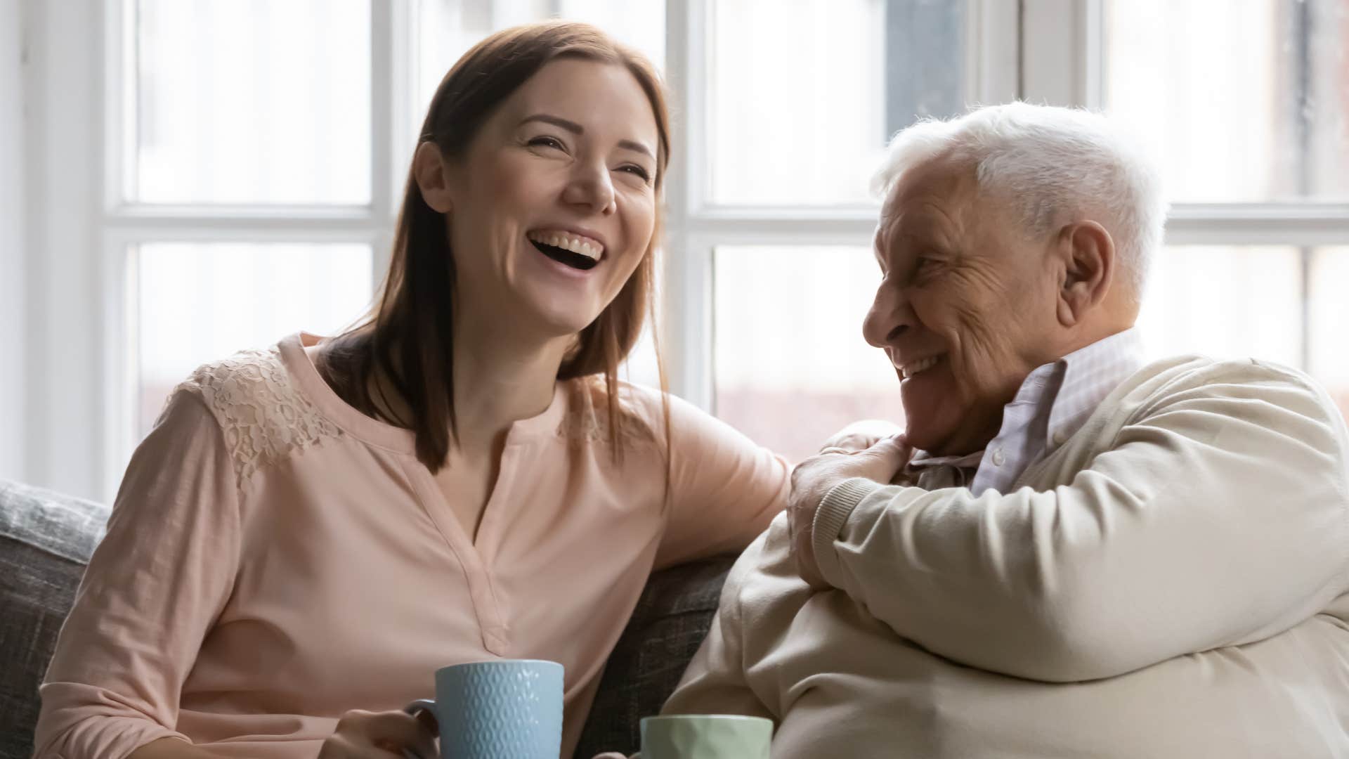 a woman forces herself to stay positive while visiting her father