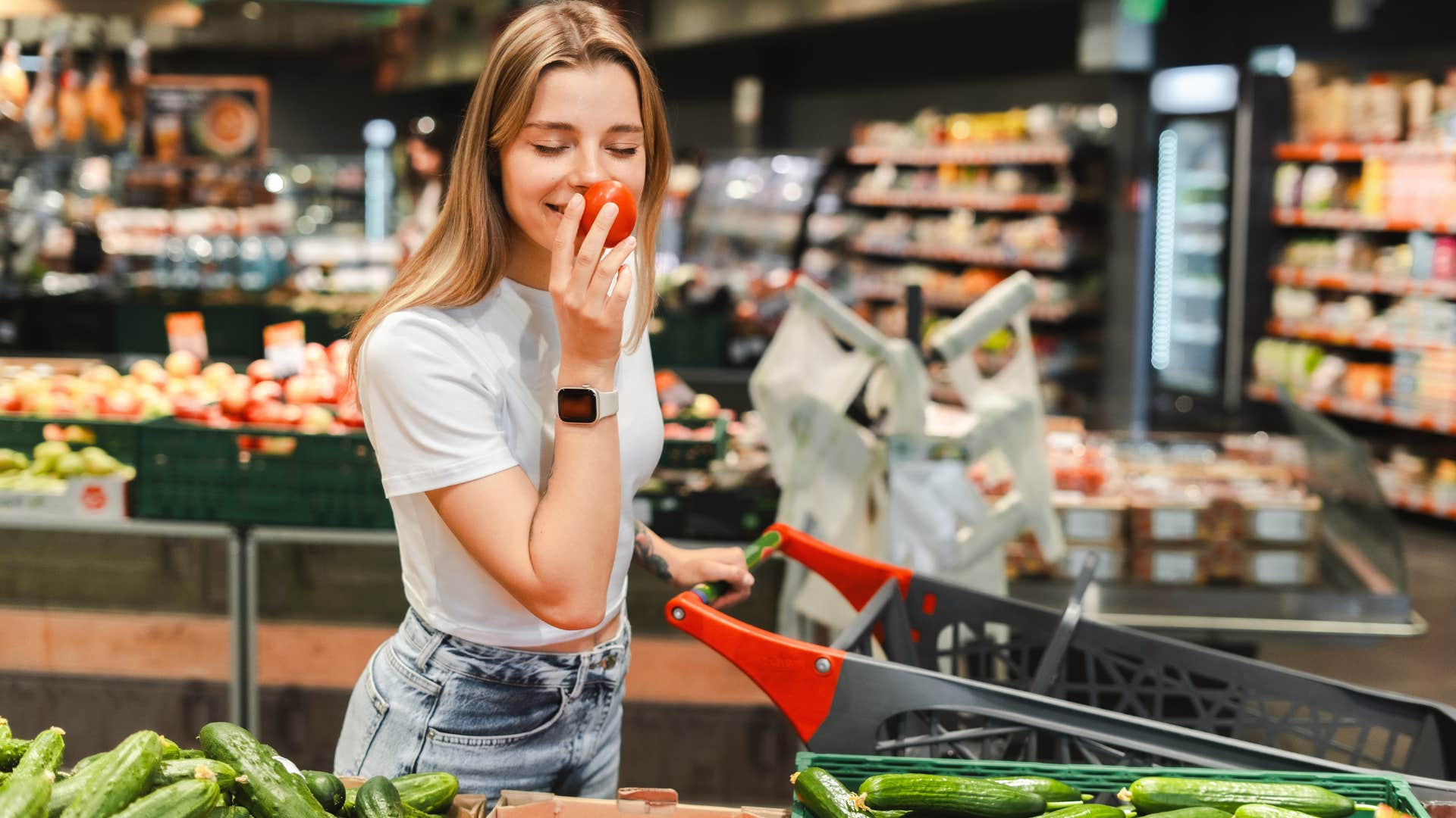 woman buying premium brand groceries