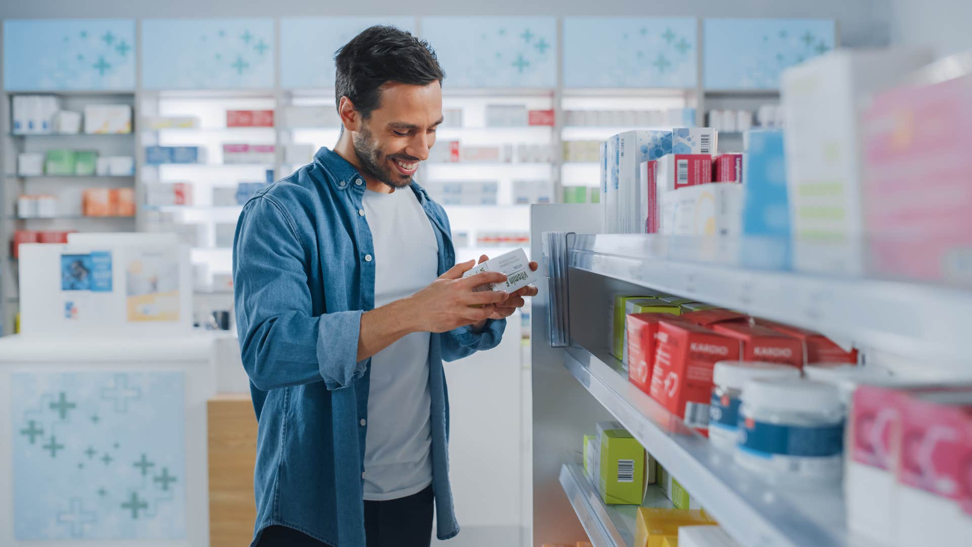 man looking at trendy wellness products at the store