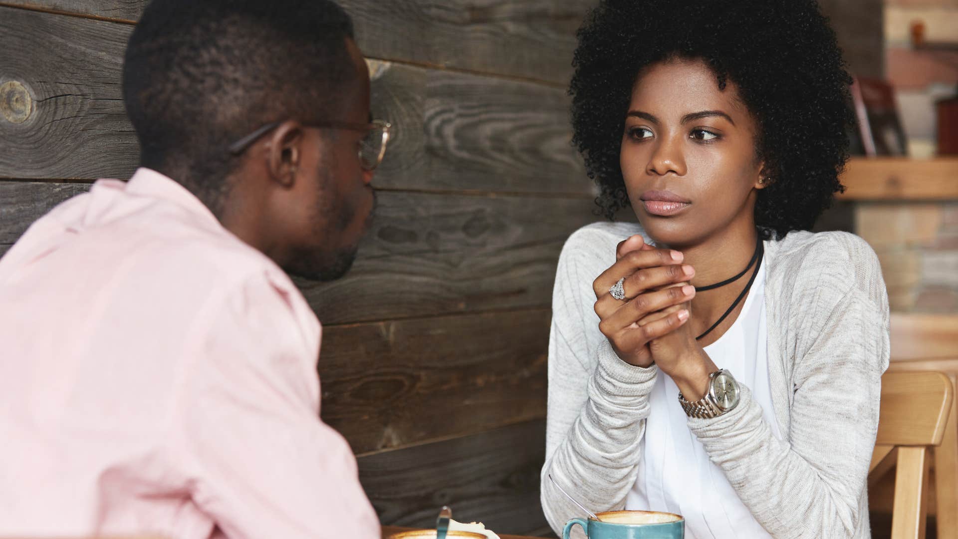 man saying it's just my opinion to his upset partner