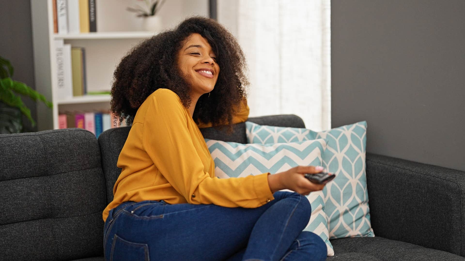 a young woman controls her own space whenever she wants