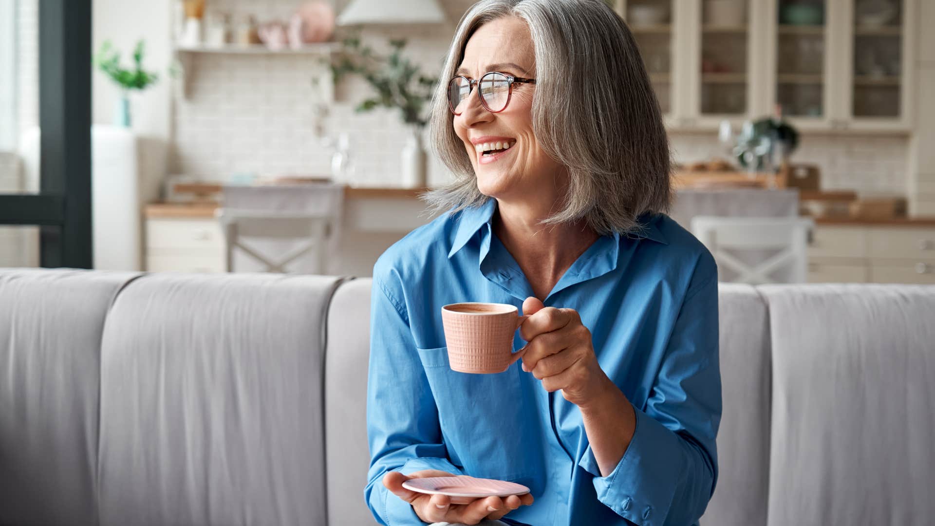 woman who prefers solitude drinking coffee happily
