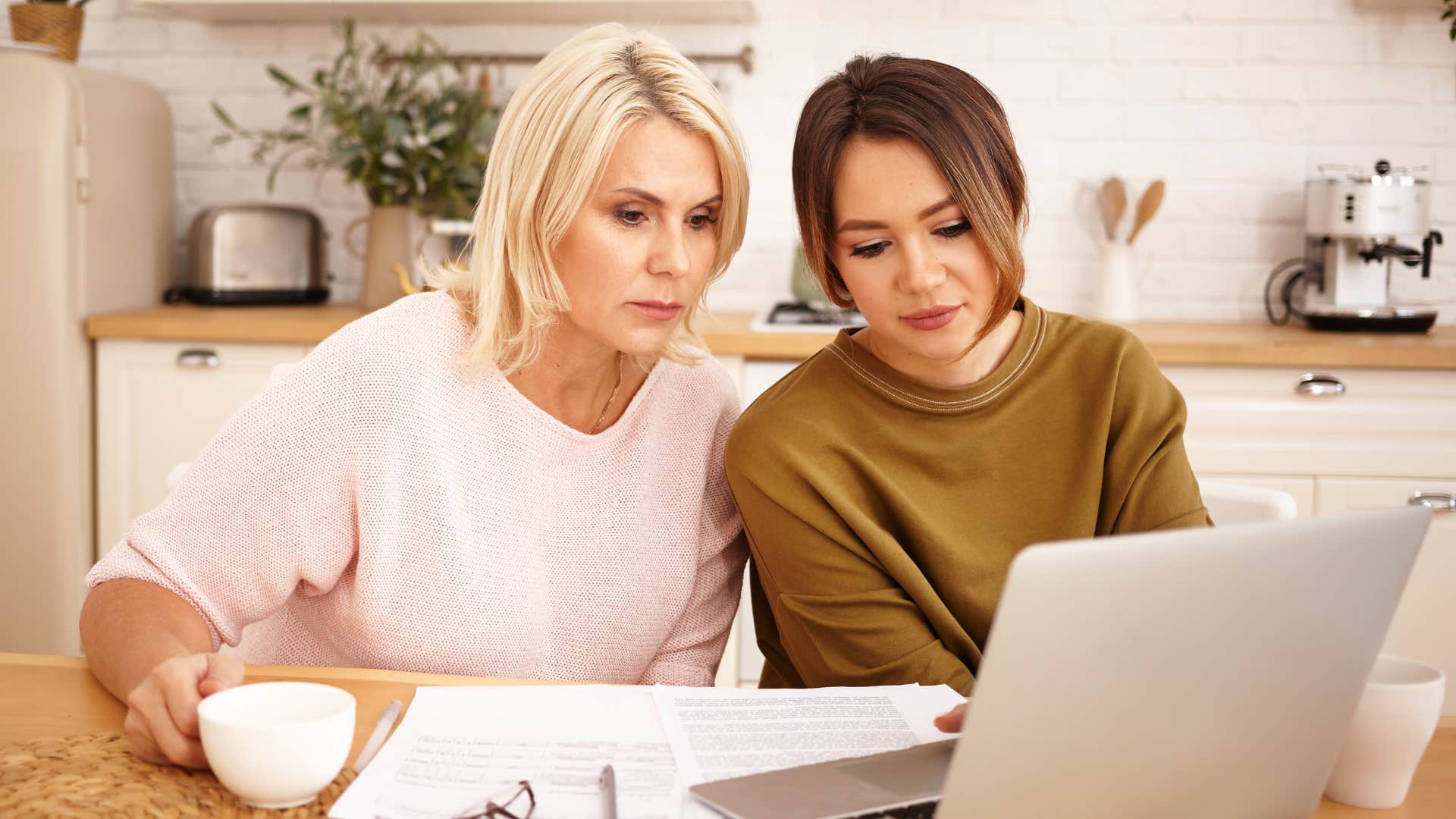 a young woman tells her boomer mother that the wifi is acting slow