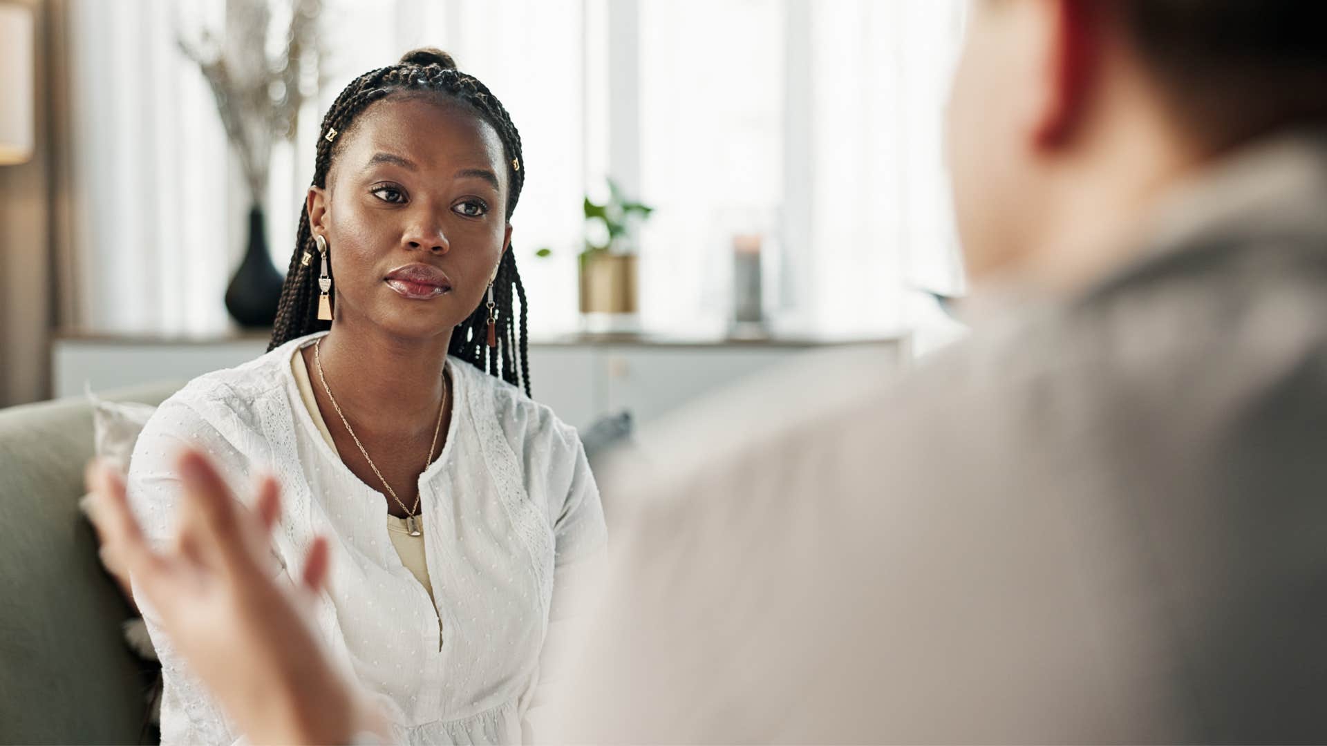 a woman tells a boomer that she feels burnt out at work