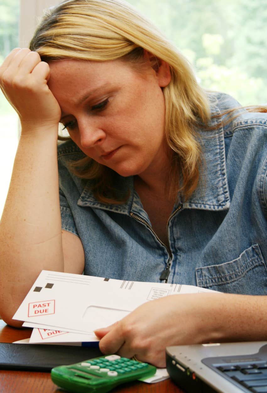Functionally unemployed woman struggling to pay bills