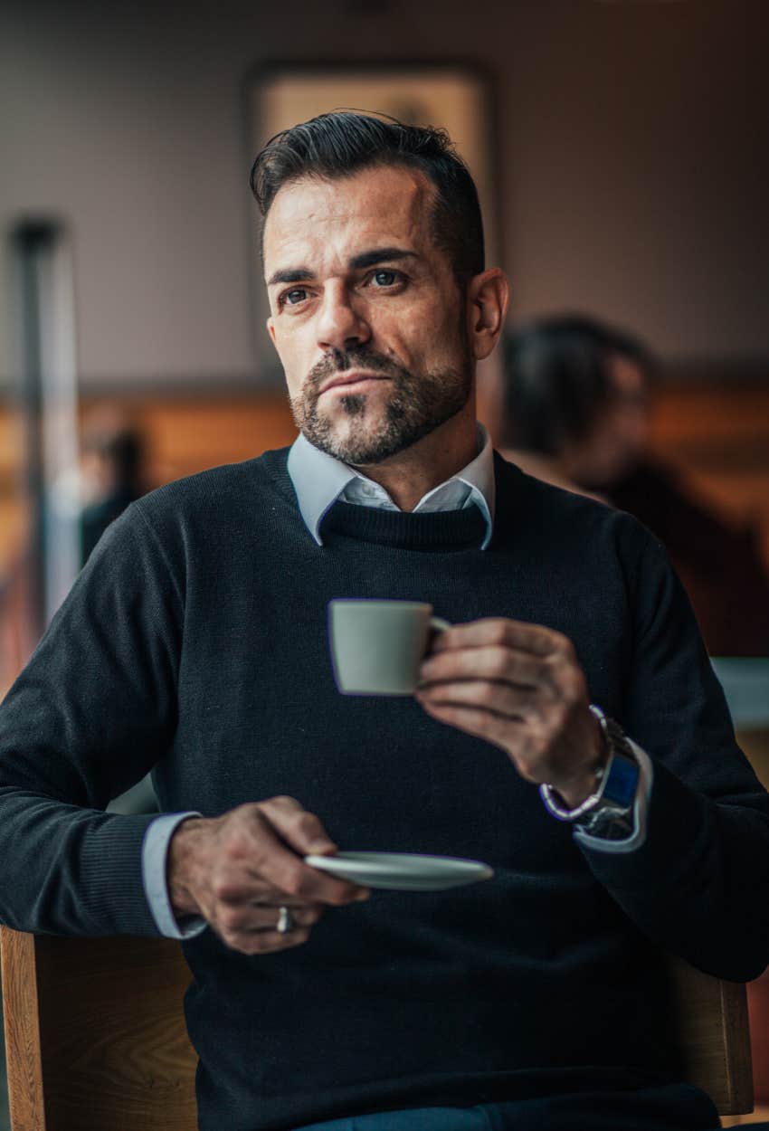 Husband drinking coffee right before ChatGPT analyzed coffee grounds and said he was cheating
