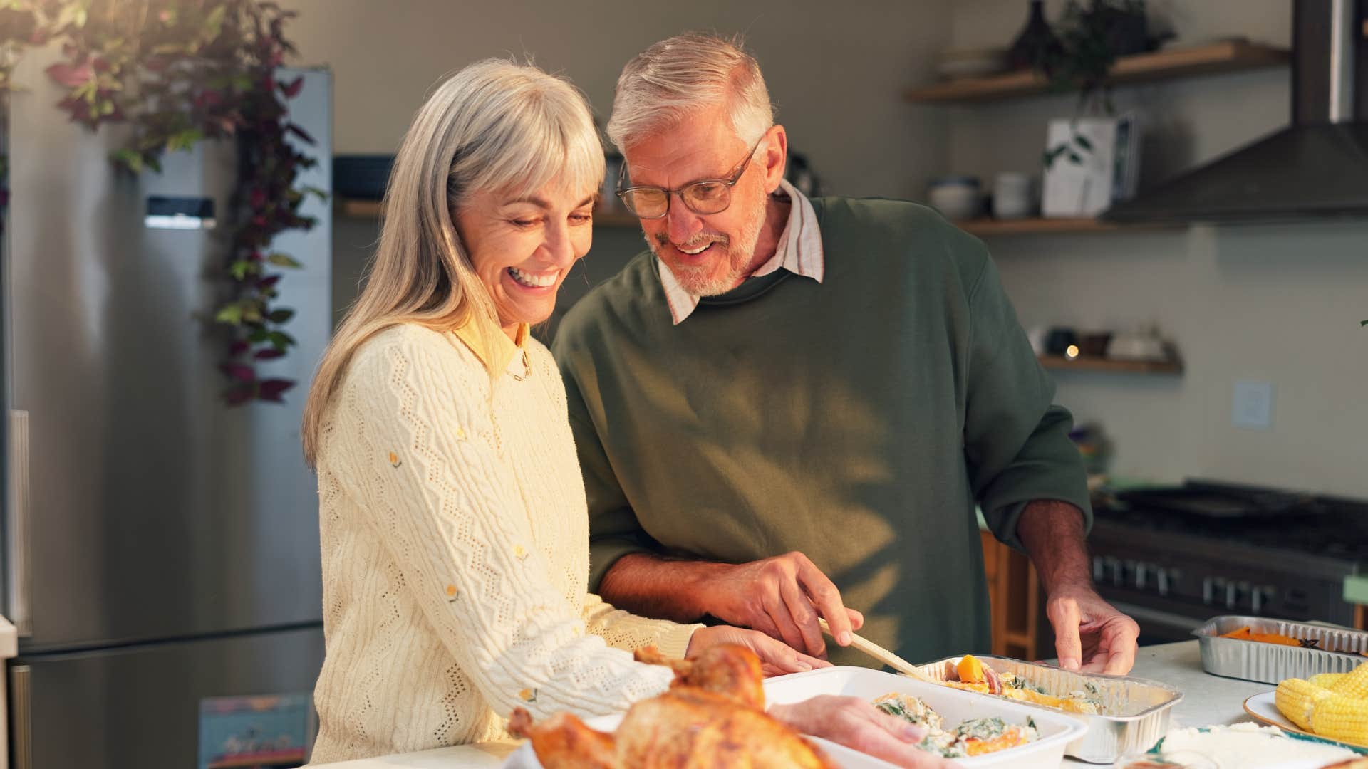 older couple meal prepping to save money