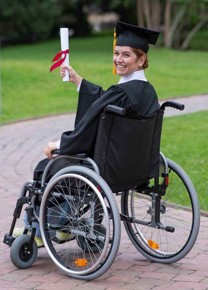 college graduate in wheelchair