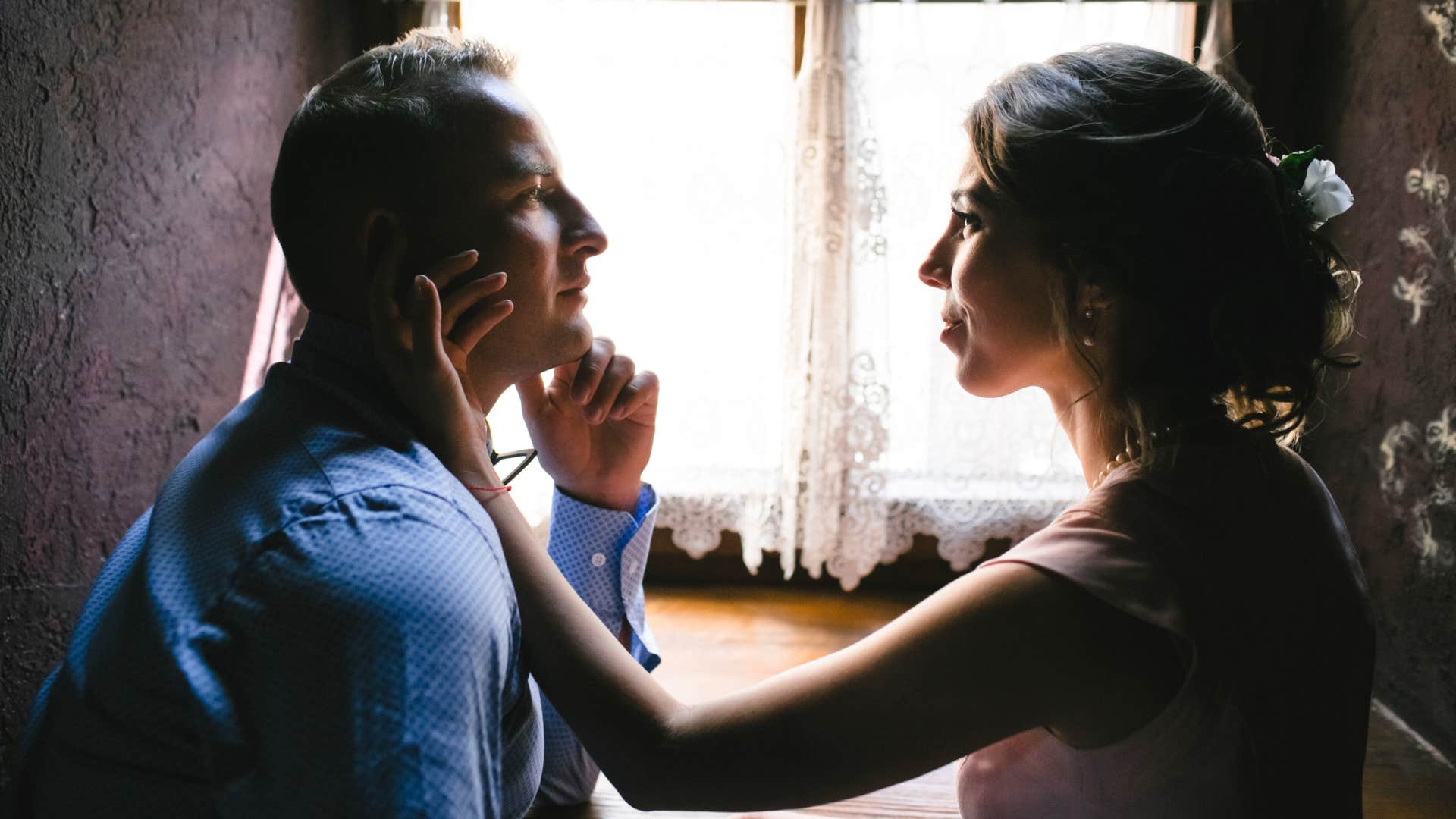 Insecure woman grabs man's attention physically