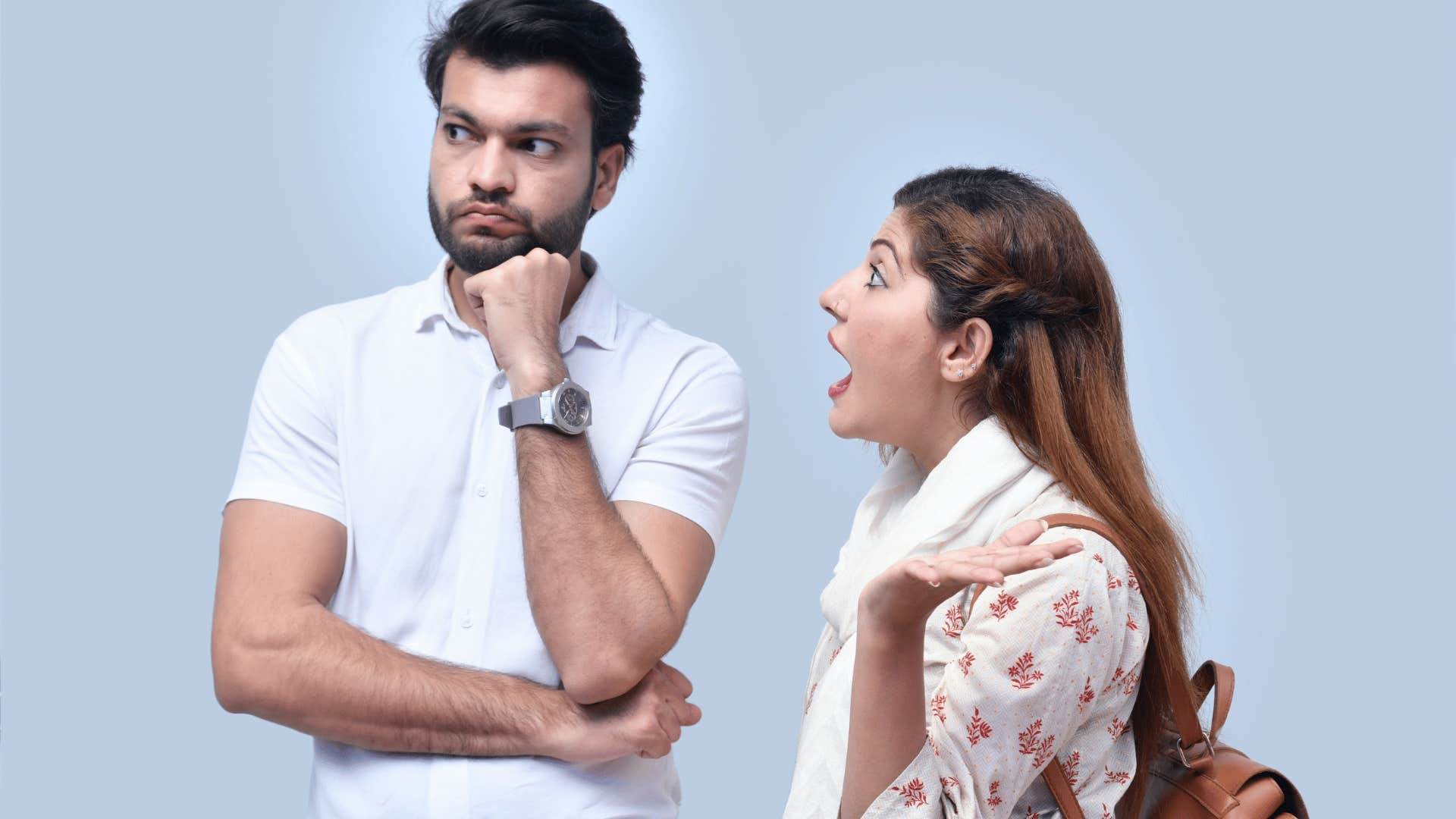 manipulative man being scolded by playing peter pan