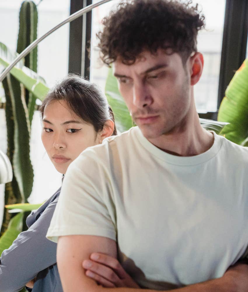 boyfriend and girlfriend arguing after she eavesdropped on his therapy session