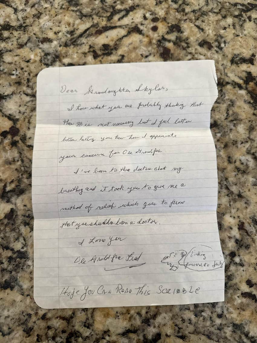 cursive letter written by grandfather