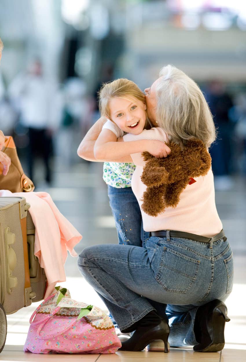 Grandma picking granddaughter up at airport for visit before sending daughter invoice