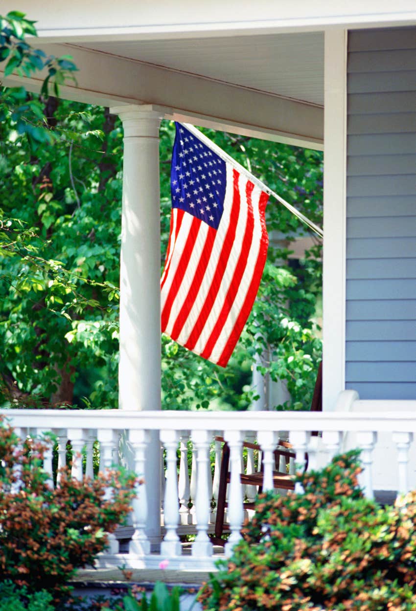 American flag on porch