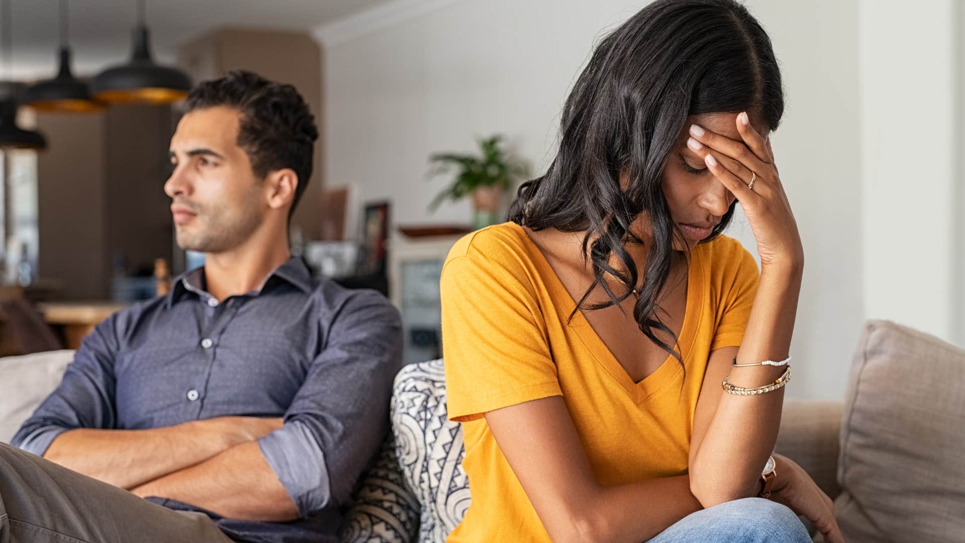 woman turned away from partner not having deep conversations