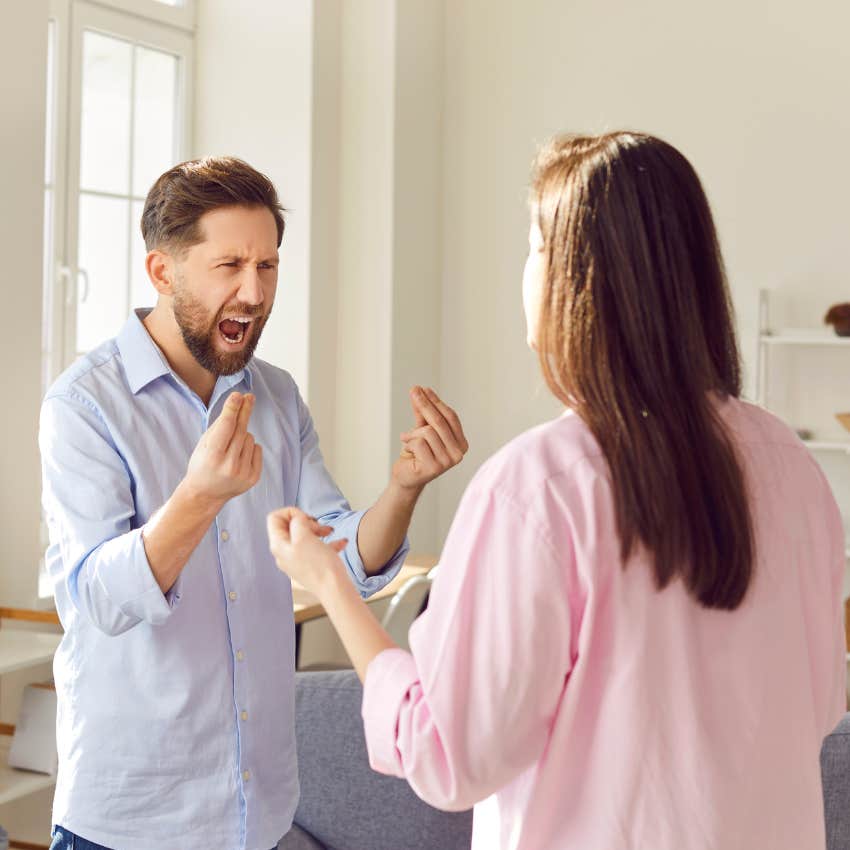 man arguing while making never and always statements that show he has deep resentment