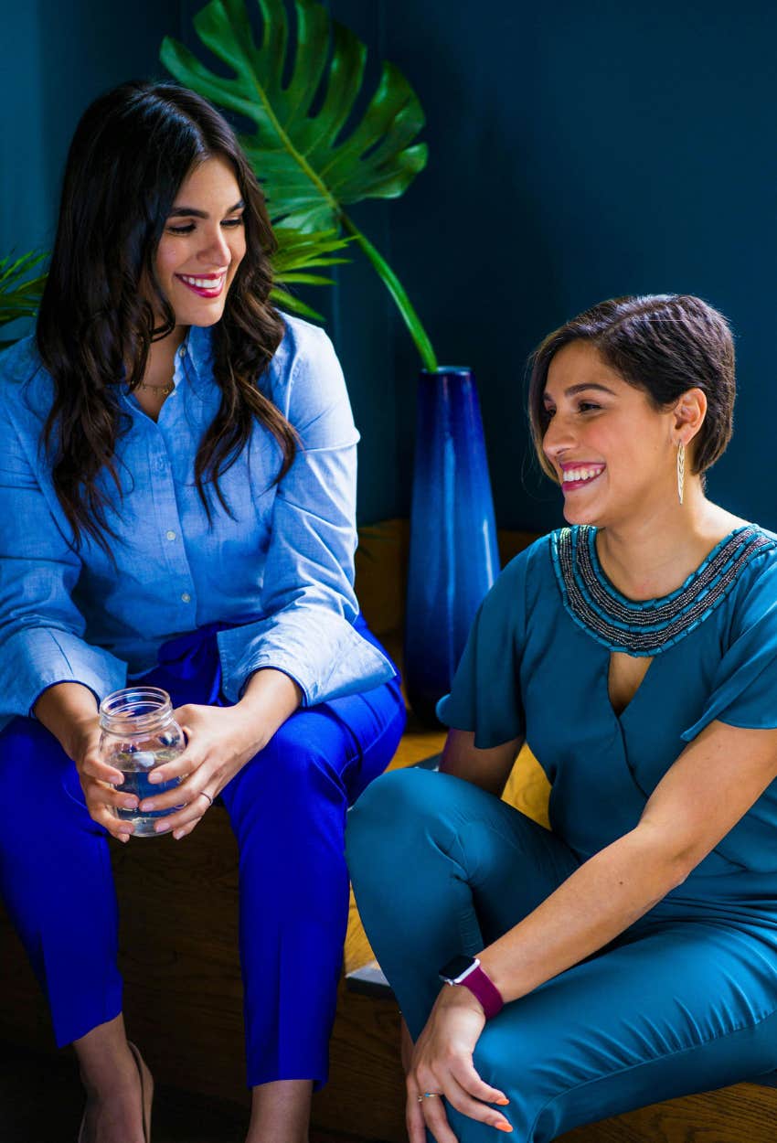 woman engaged in small talk which is beneficial to health and connection