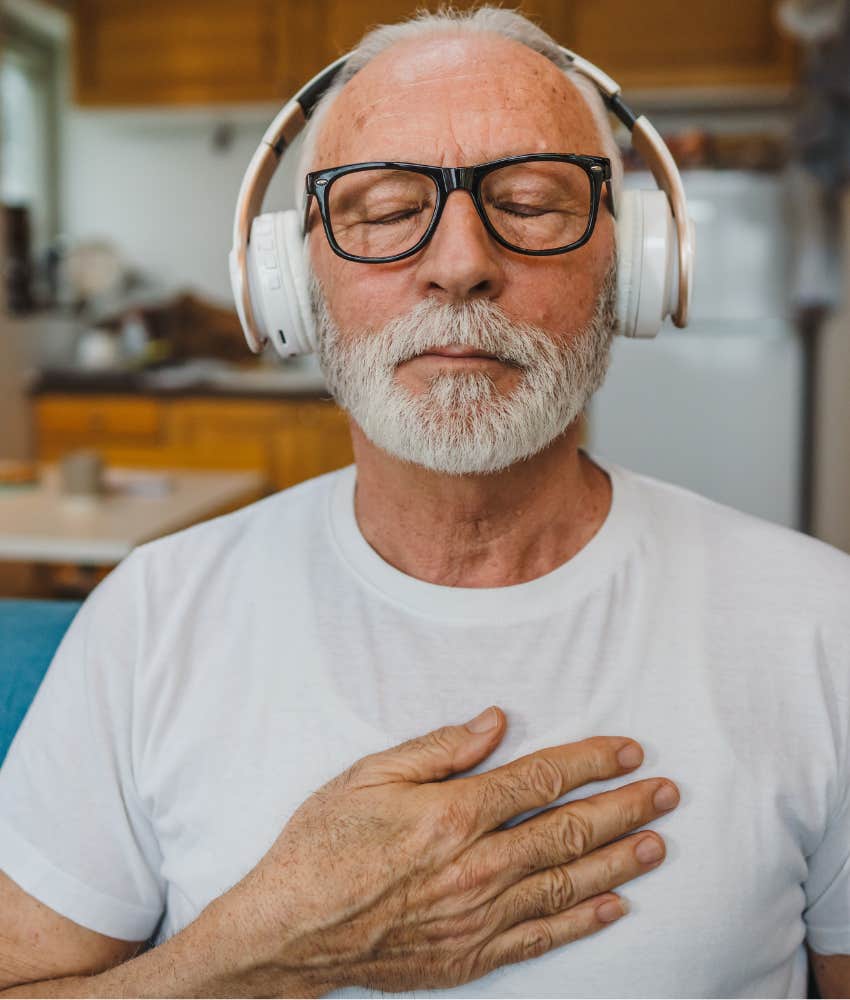 Mindful person takes breathing break