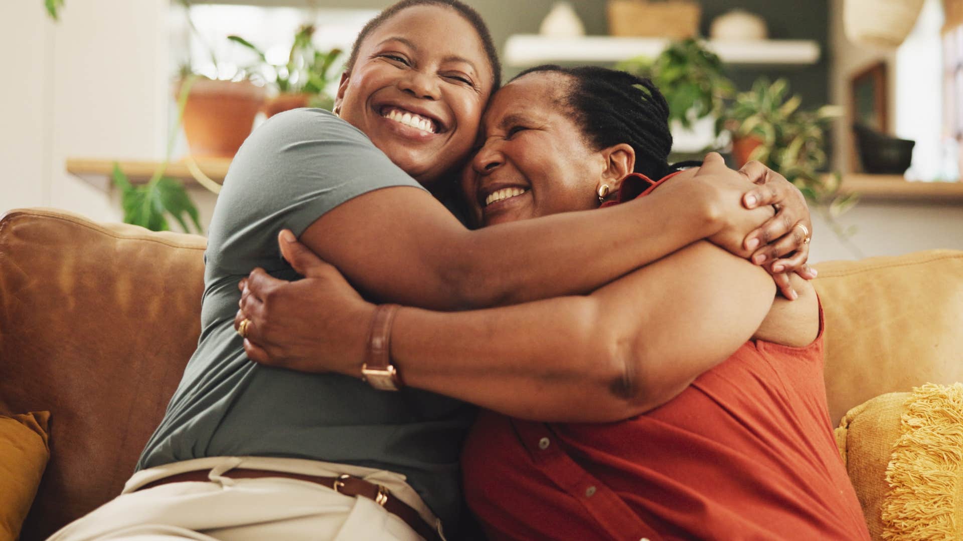 woman with a strong family culture hugging her mom