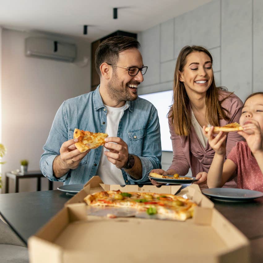 family sharing a pizza are better people