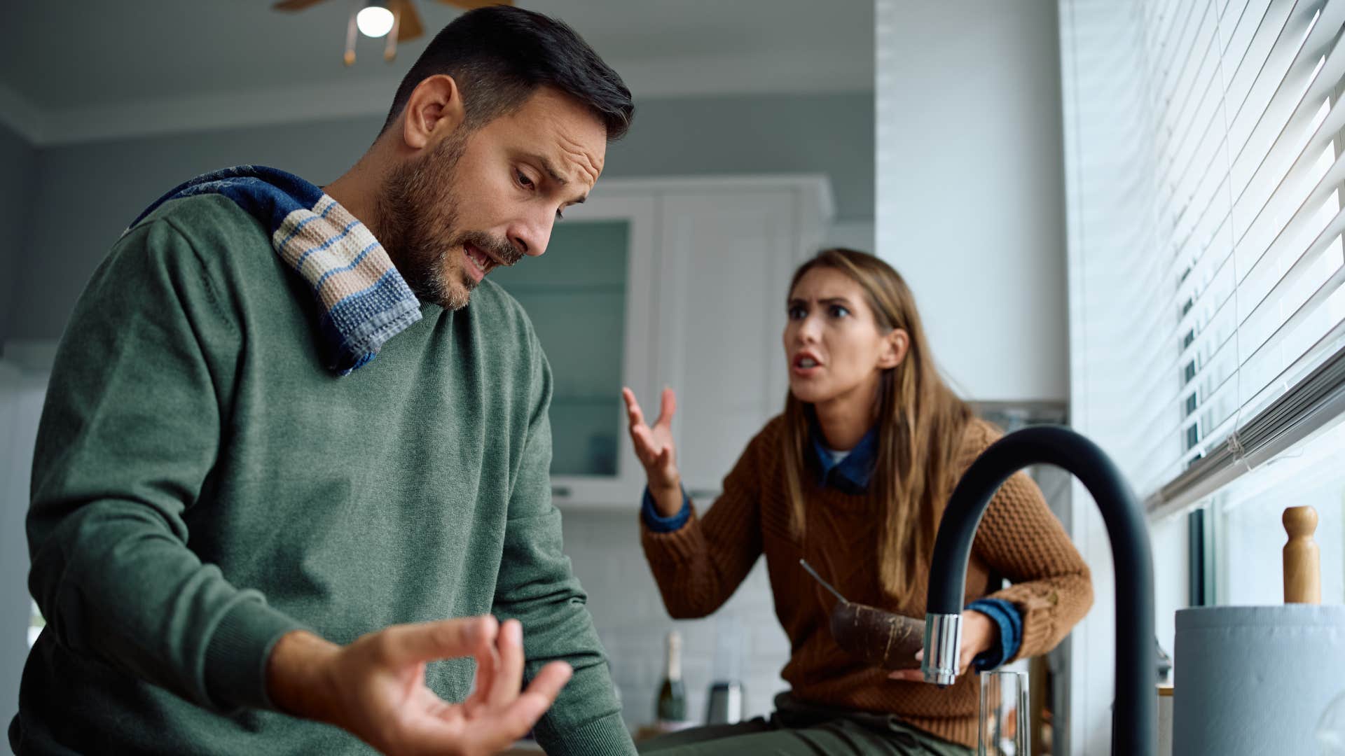 a wife is upset that her husband won’t do the dishes and she always has to do them