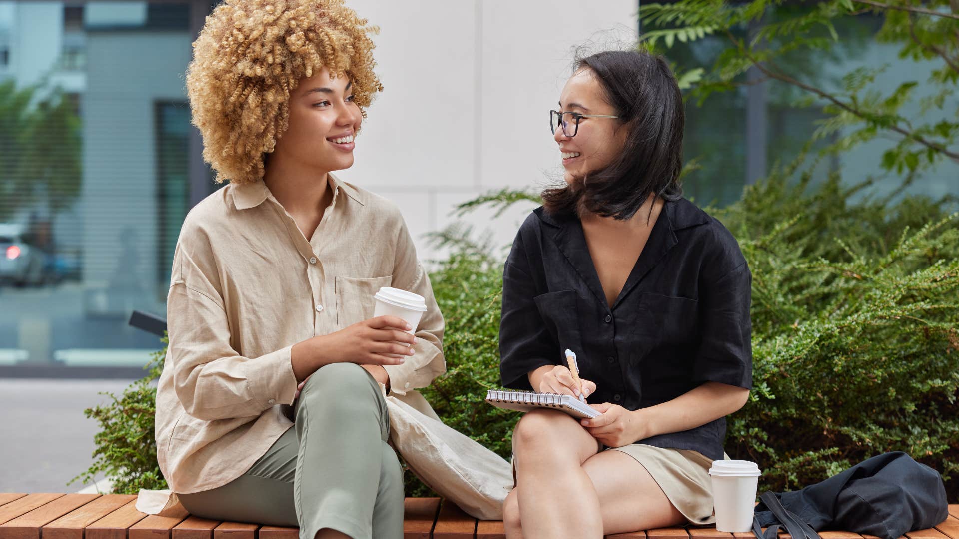 woman telling her friend that's a great idea