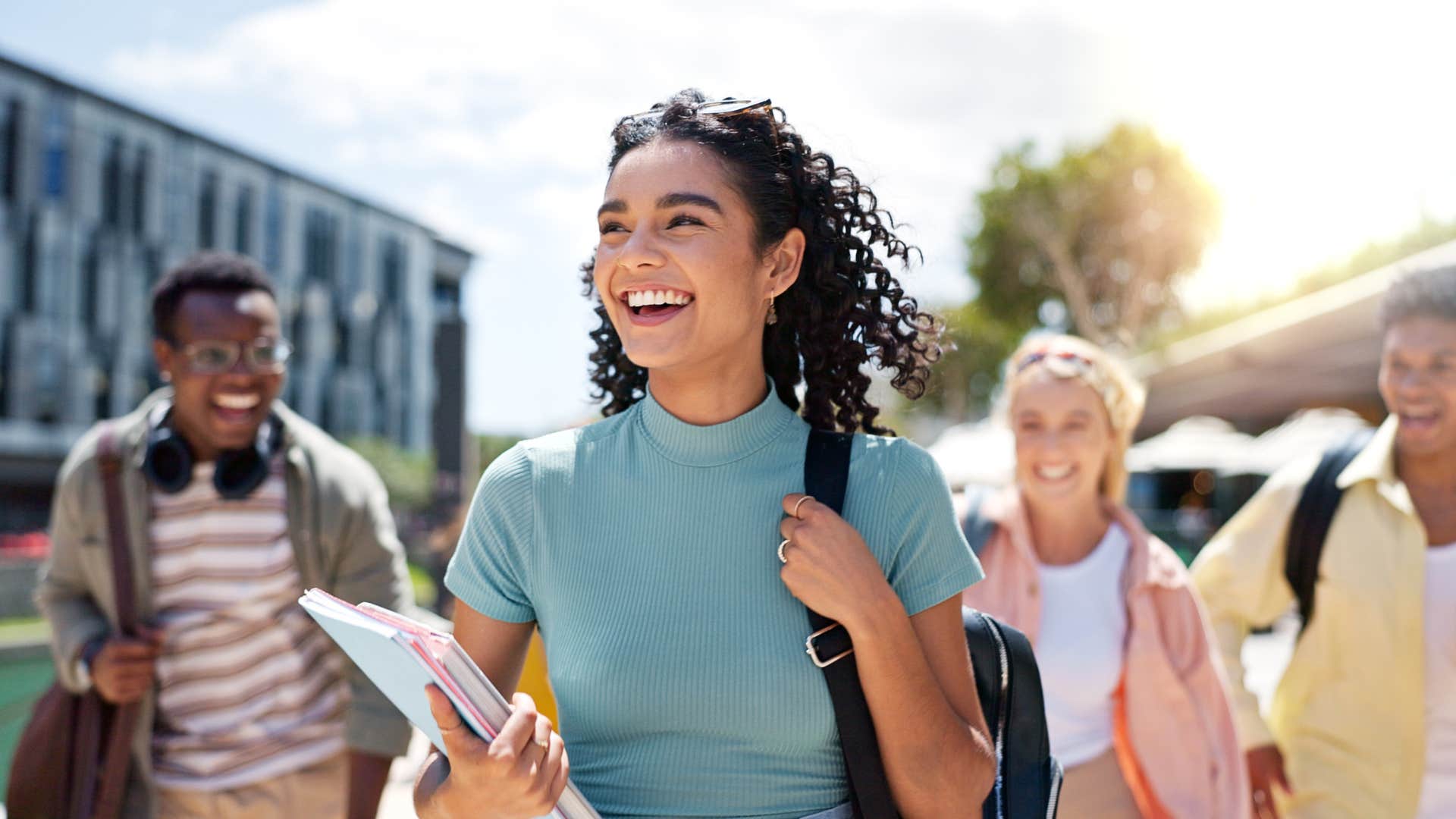 friends walking to class on time