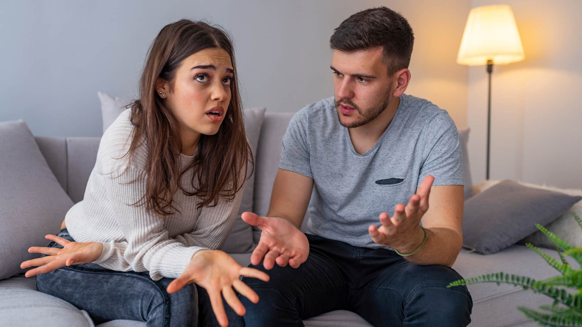 couple arguing as man in gray shirt says i don't see why you're making a big deal out of things