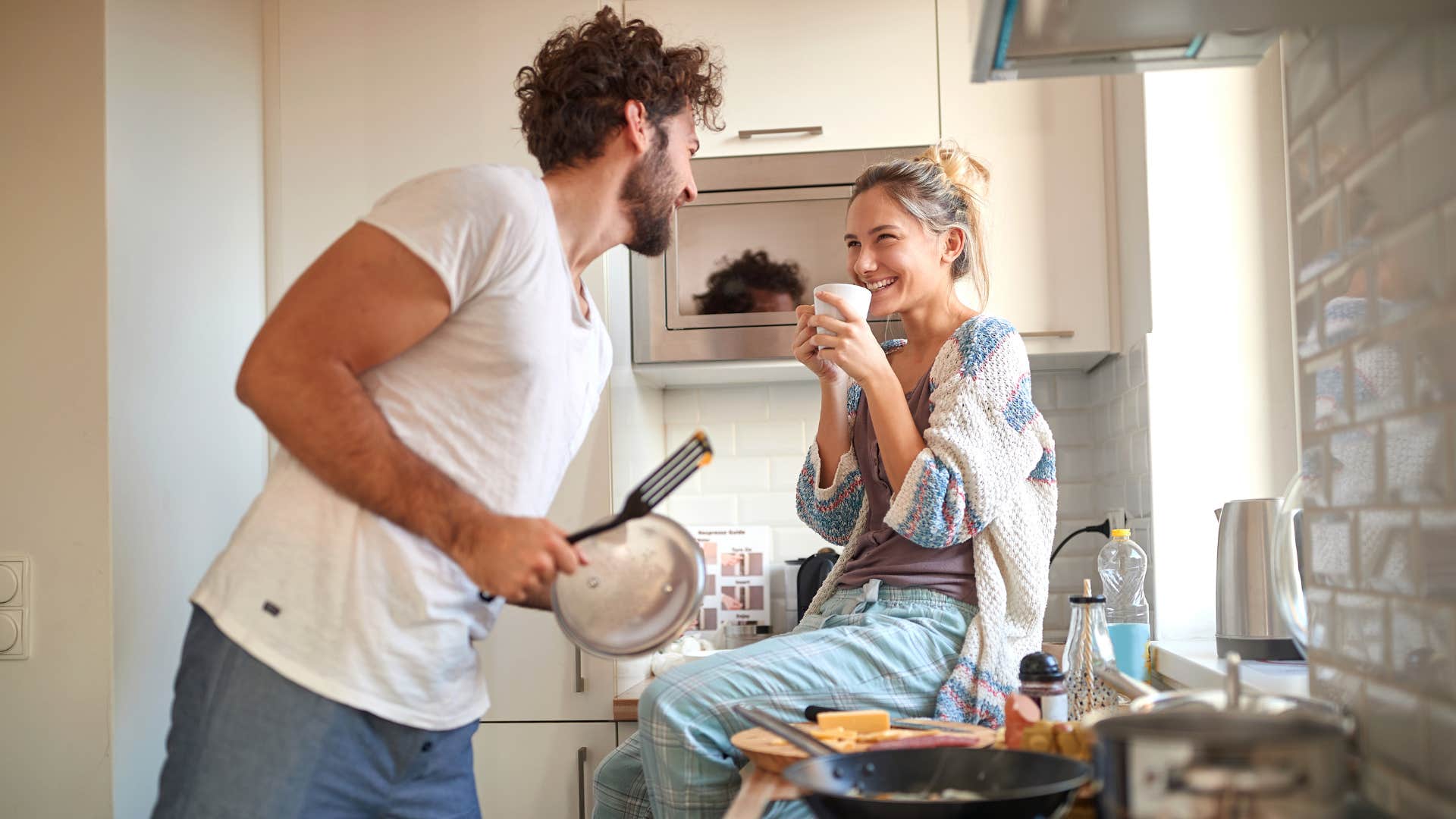 a man cooks for his woman