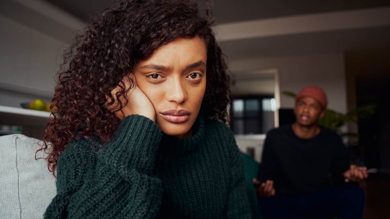woman who cant stand her husband looking annoyed