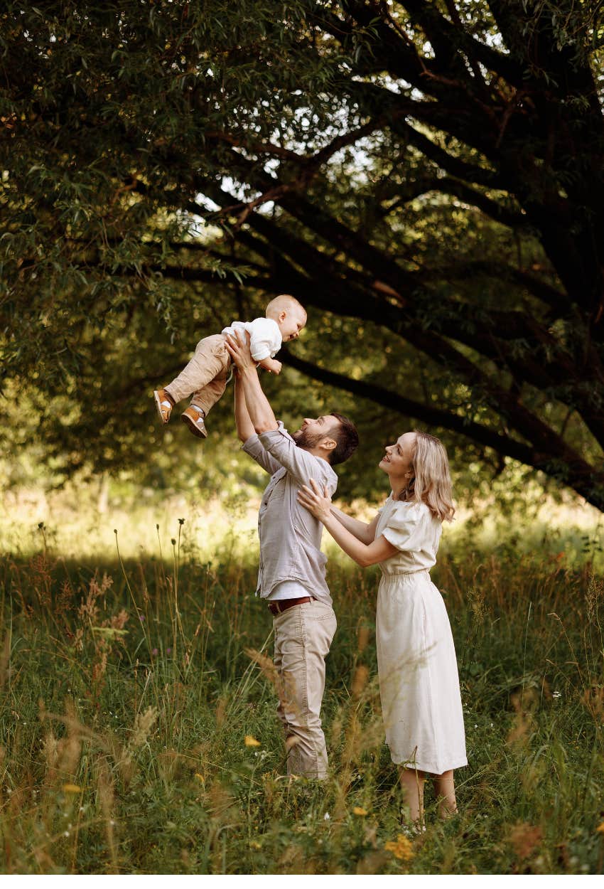 happy American family with one child