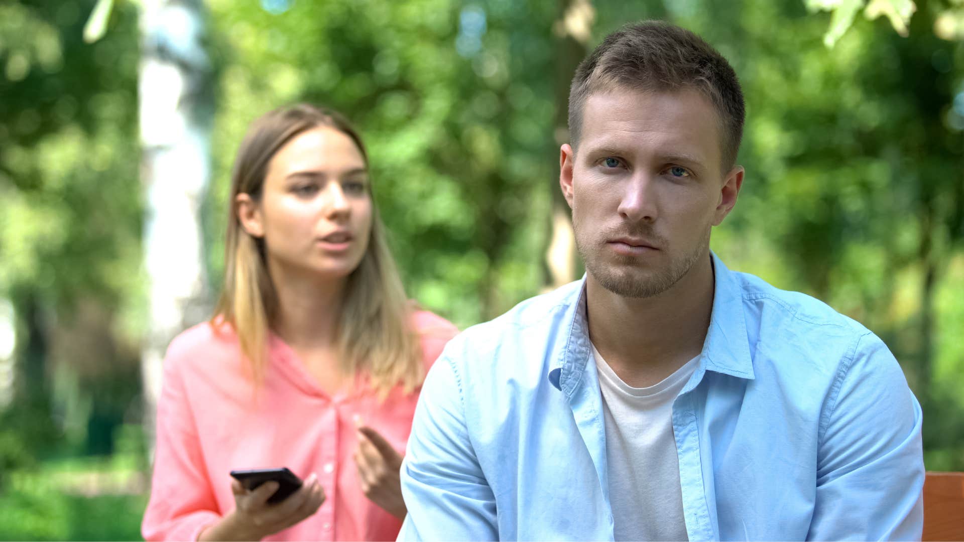 a narcissistic woman becomes hostile towards her boyfriend when he questioned her goodness