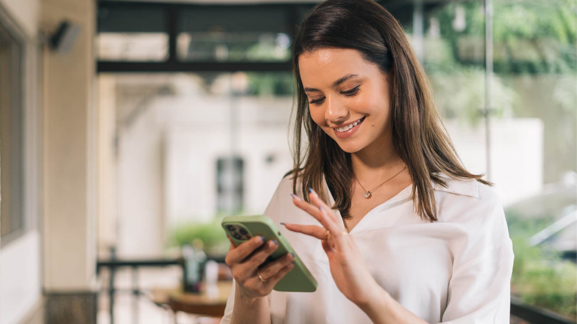 woman on the phone giving her partner space