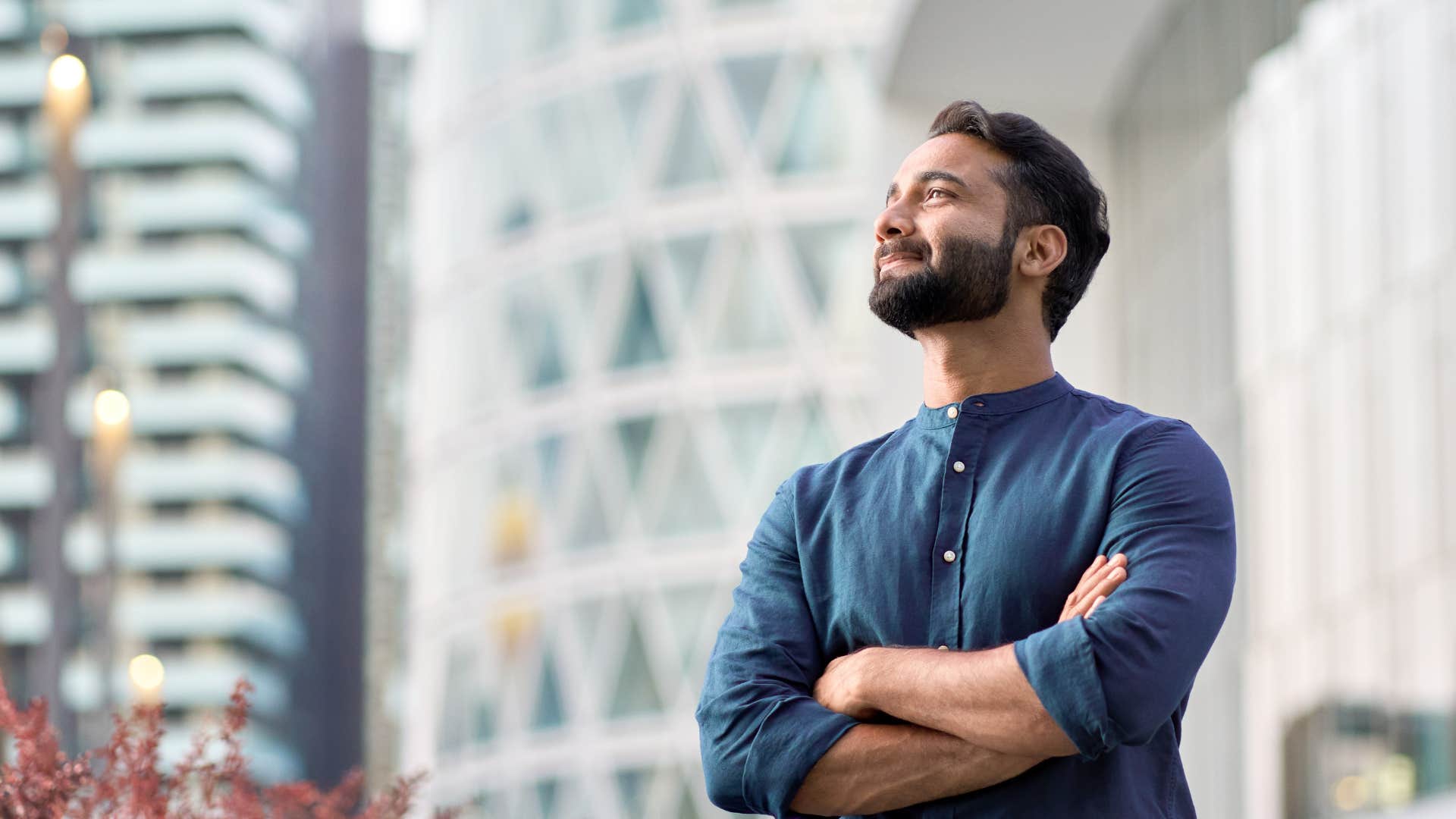 man catches himself spiraling then breathes as secret to feeling better