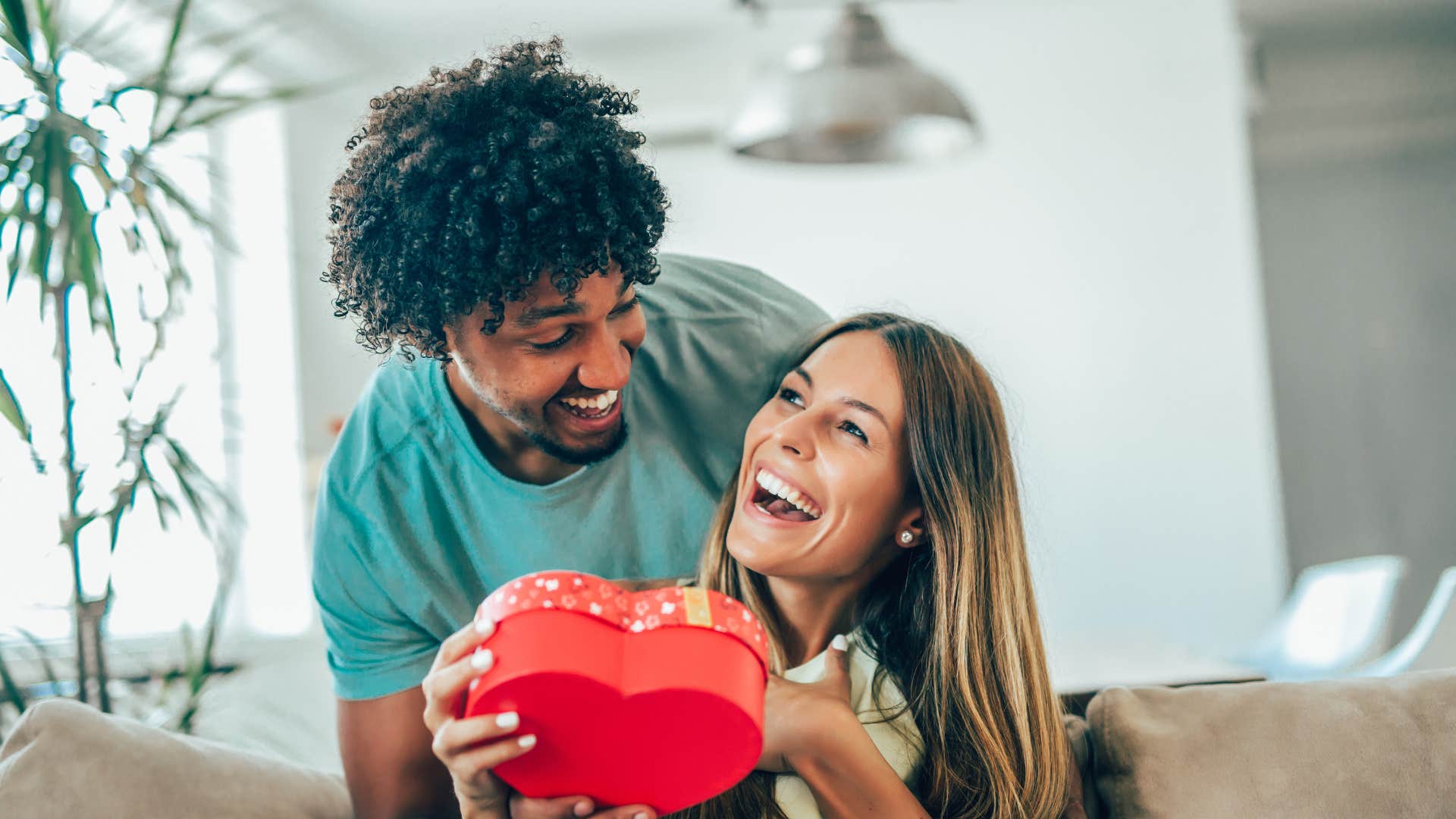 deeply in love couple surprising each other