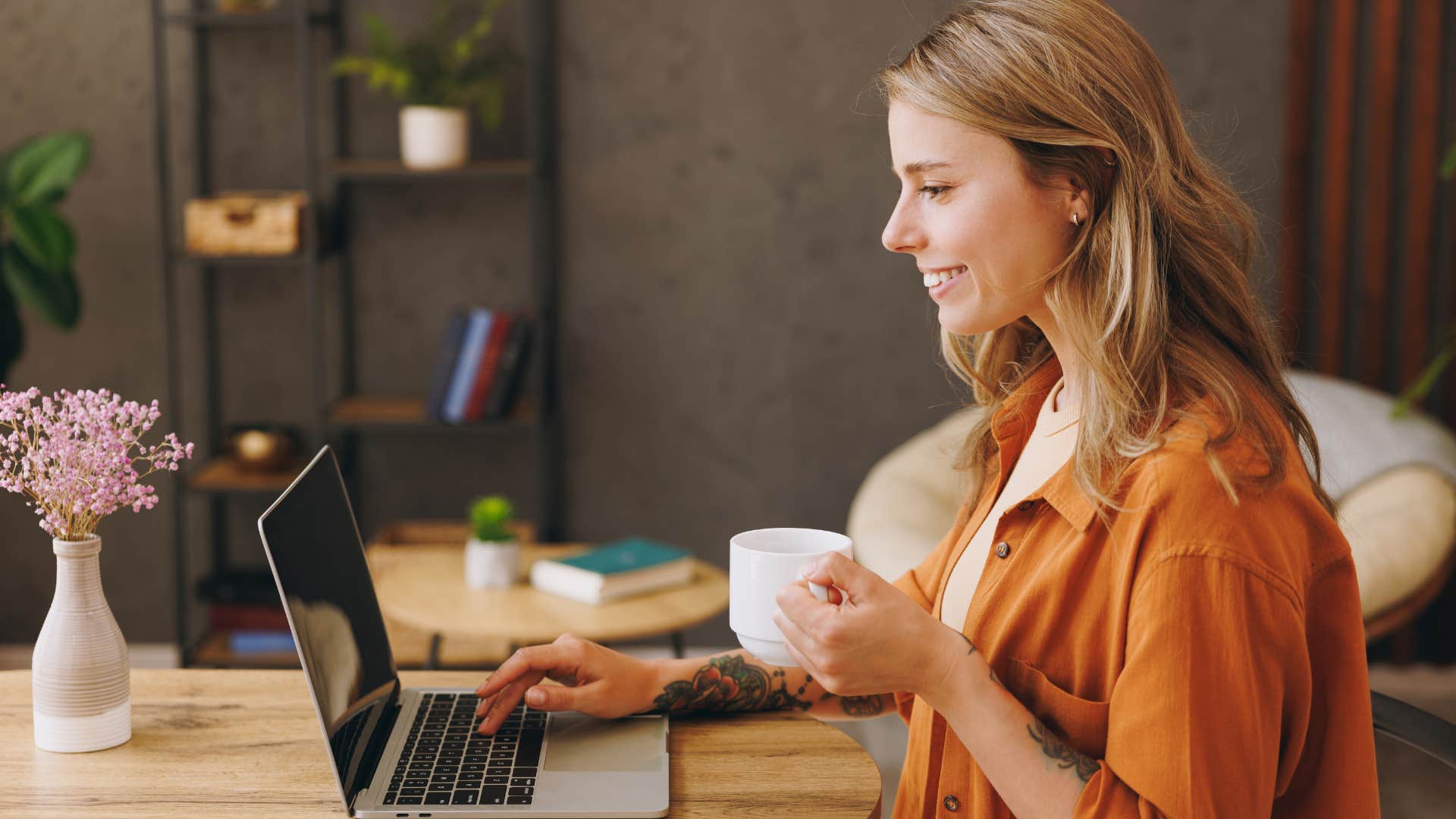 woman working on her multi-use furnishings at home