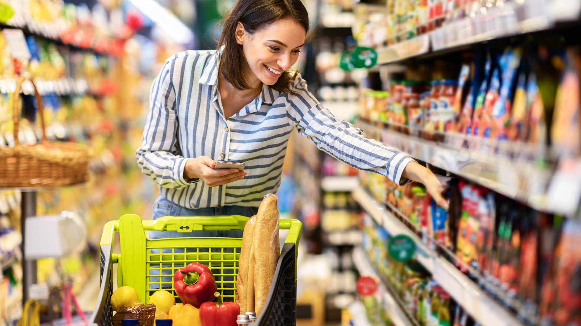 woman impulse buying food products
