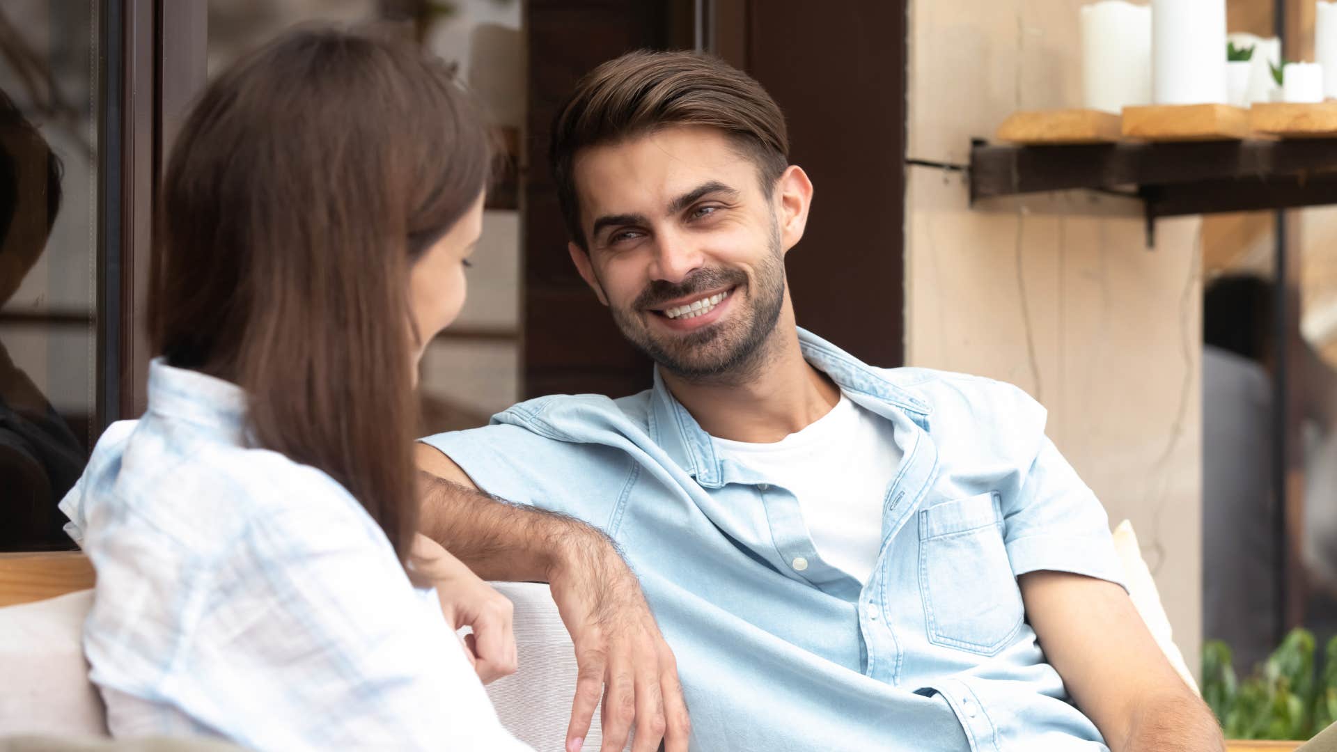 happy couple exchanging thoughtful compliments before 9 AM