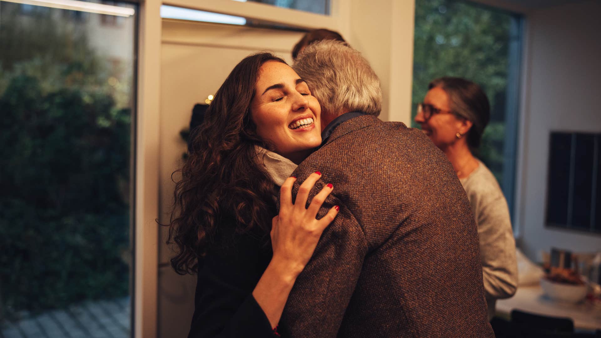 Comfortable welcome home hug good lighting