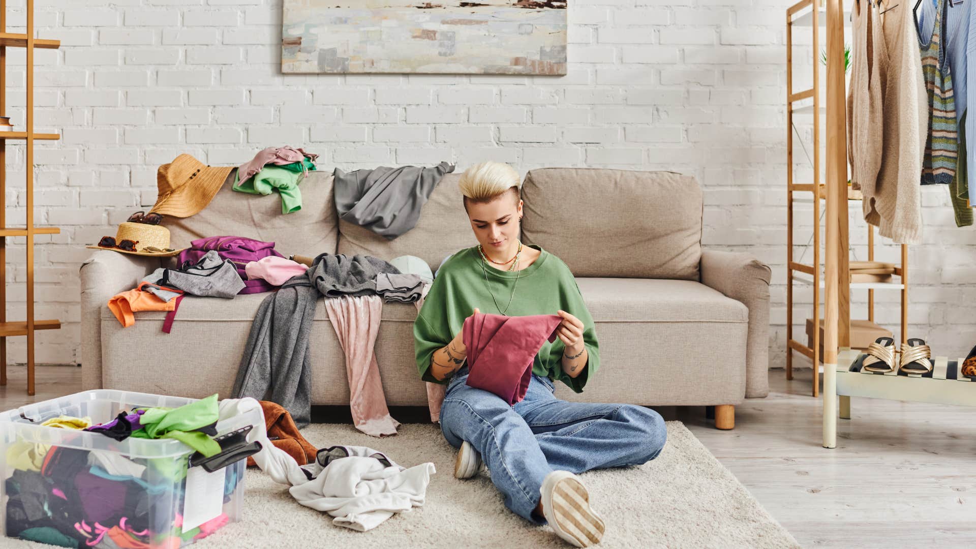 minimalist woman decluttering her items