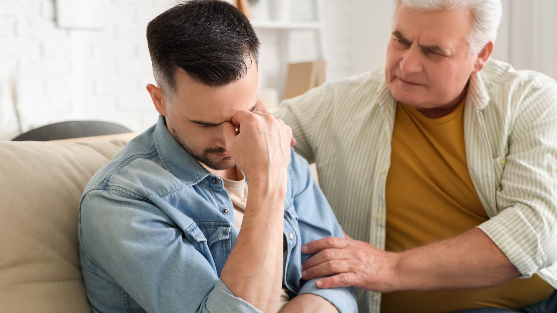 Man saying "we didn't raise you this way" to his upset son.