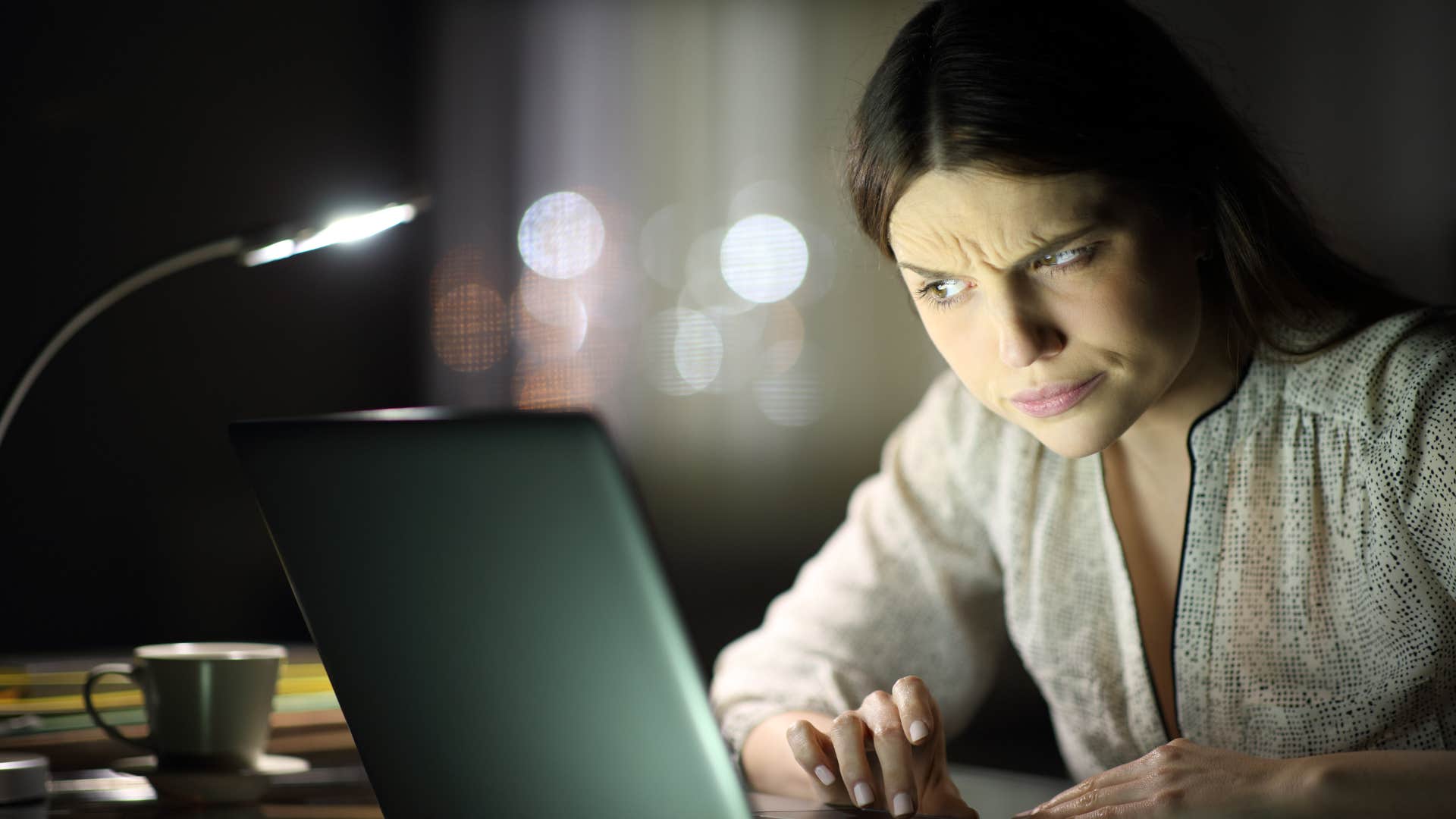 sneaky woman using fake account to escape from reality