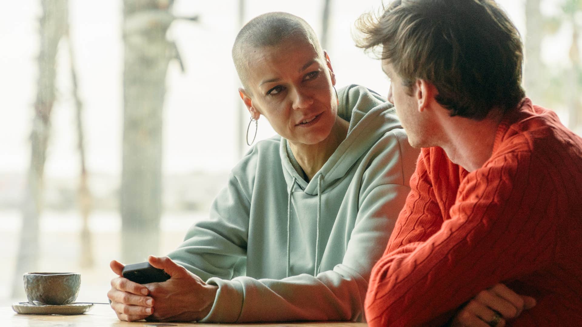 Woman who can offer support rather than advice talking to her son.