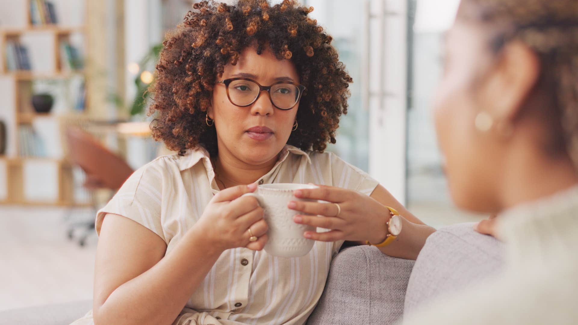 Woman who sets boundaries openly talking to her friend.